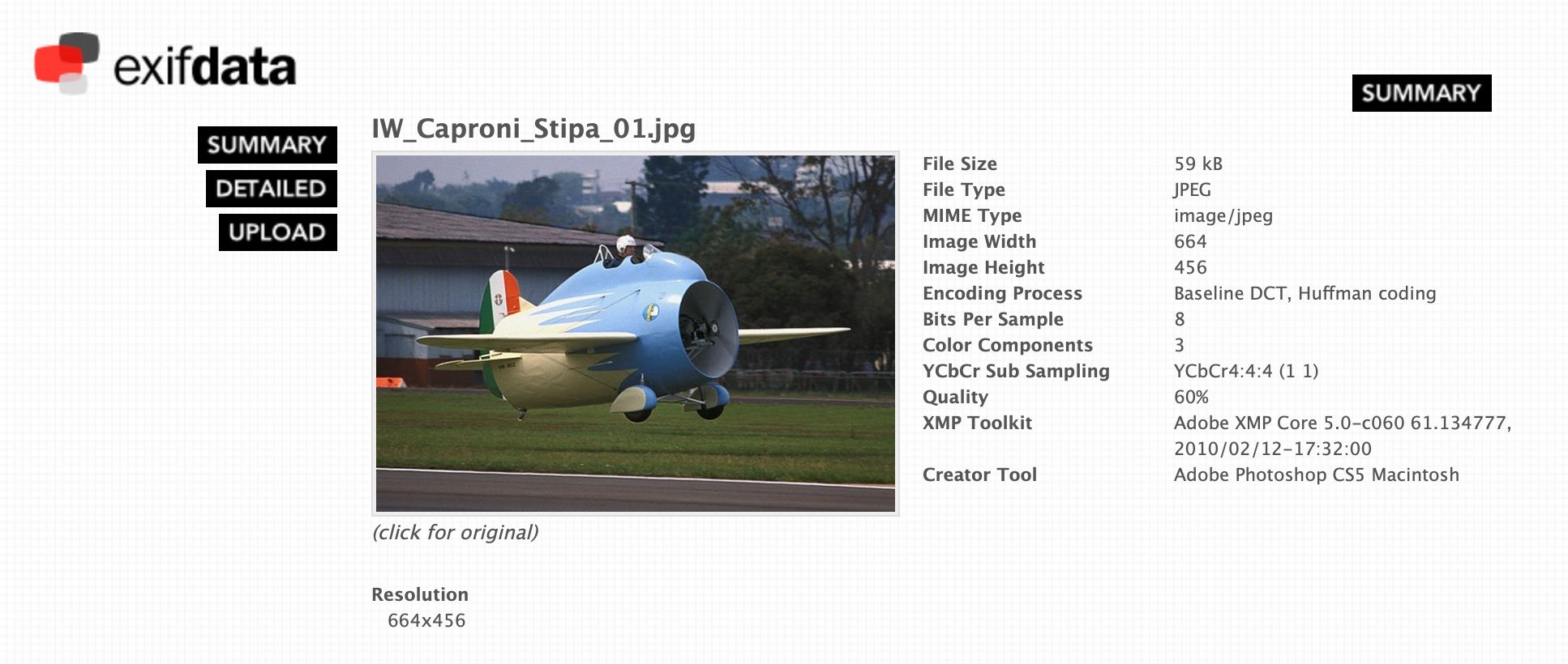 EXIF metadata displayed for a photo