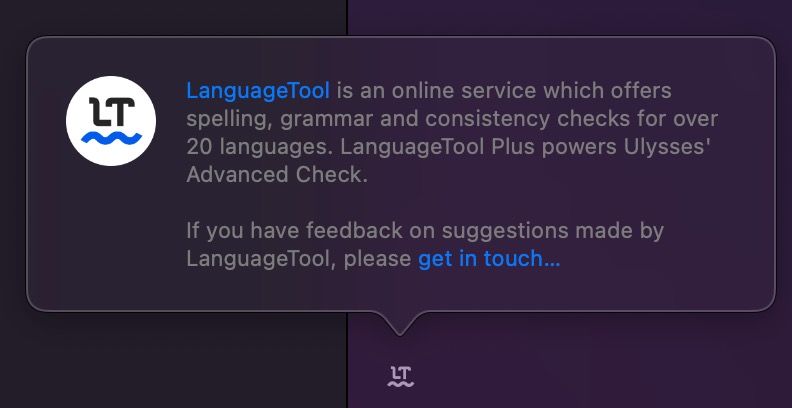 The writing assistant LanguageTool in Ulysses