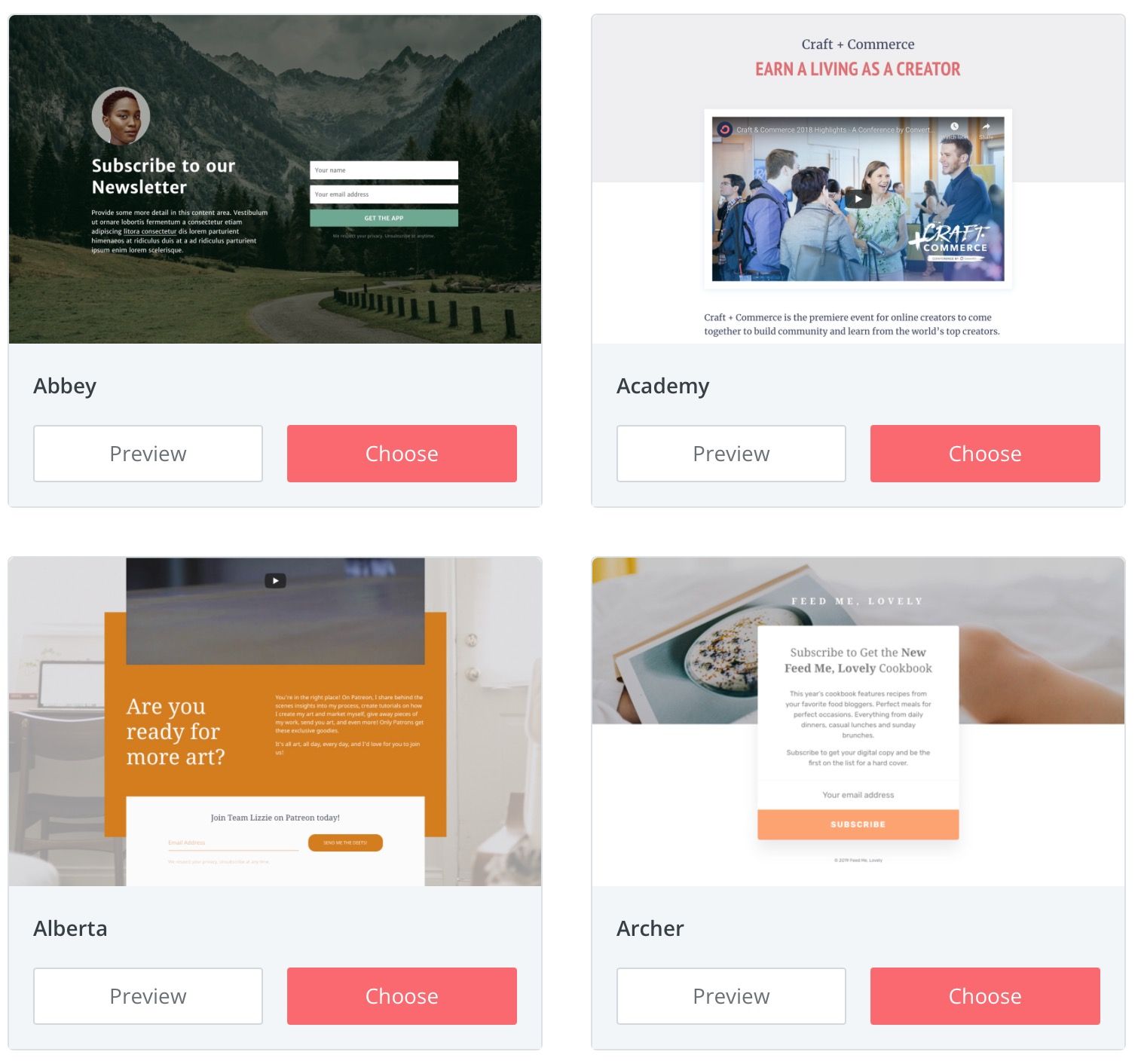 ConvertKit Landing Page templates.