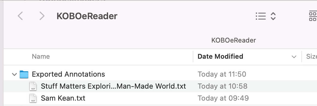 Exported annotations from Kobo e-reader on the Mac