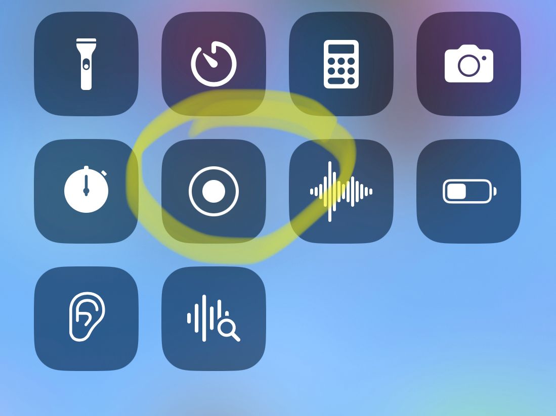 The button for Screen Recording in the Control Centre