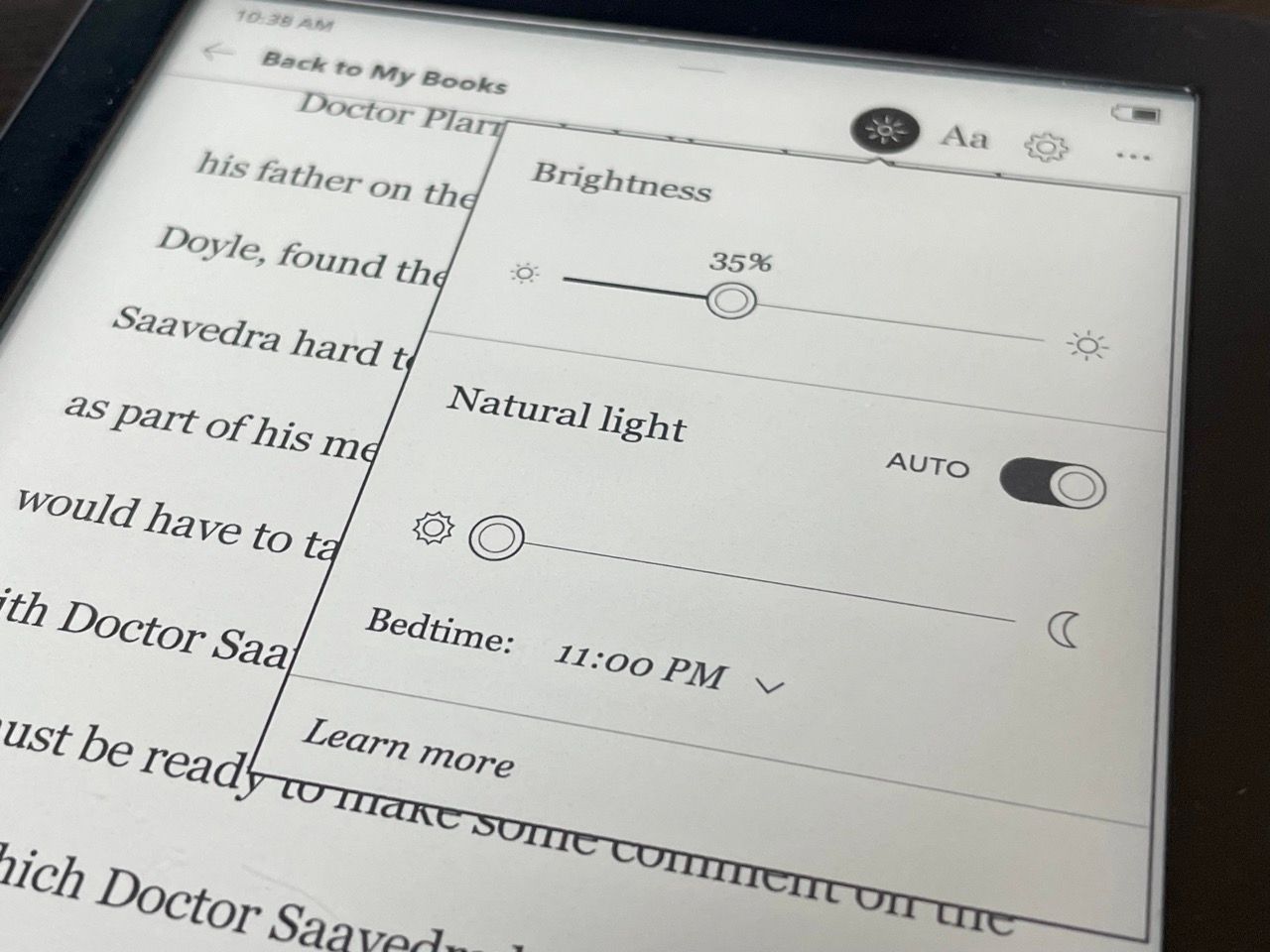 The settings for more natural light on the Kobo Clara.