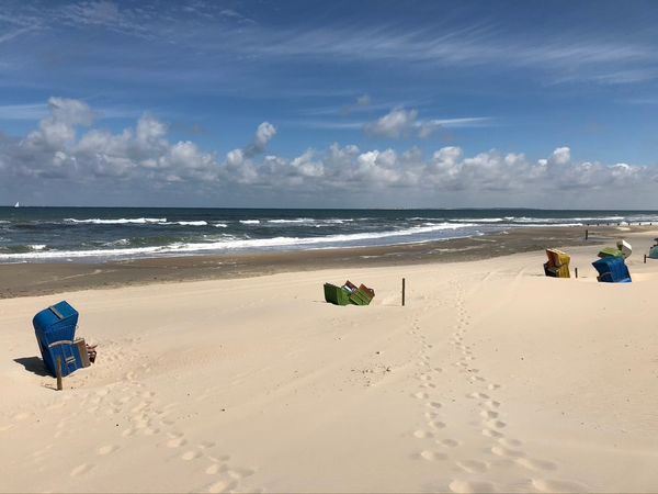 Old-fashioned chairs on the beach to illustrate a conservative stance.