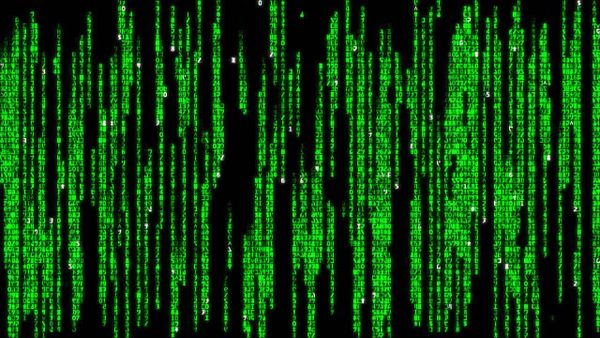 Single-spaced fonts raining down in the Matrix film.