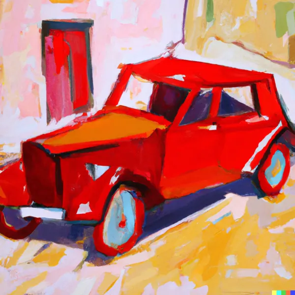 “A red automobile painted by cezanne ”